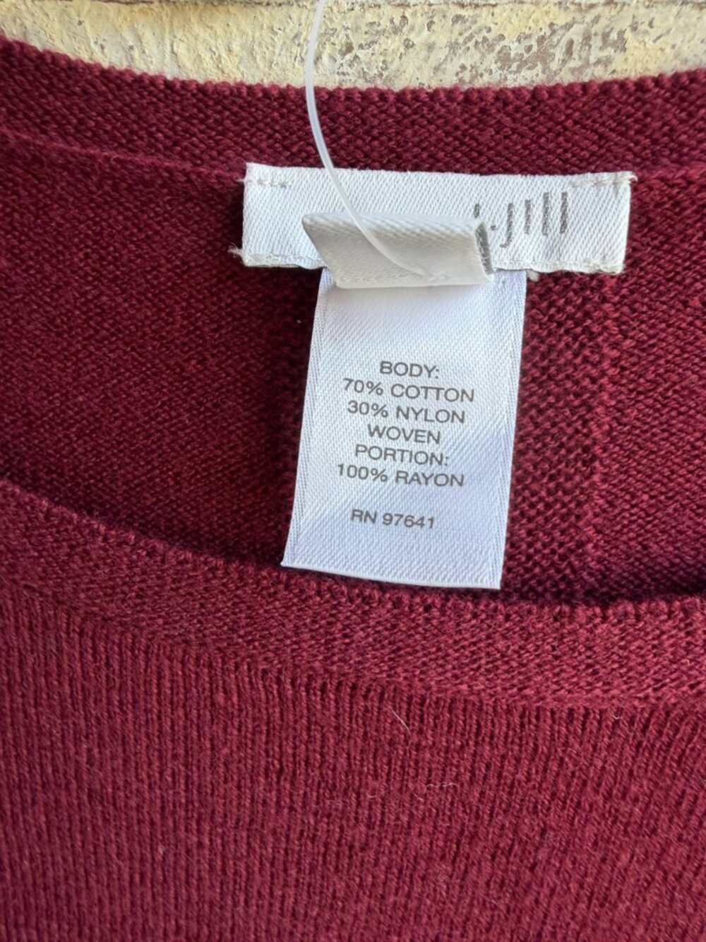 J. Jill NWT Cotton Blend Long Sleeve Round Neck Burgundy Pullover Sweater Size L - Picture 4 of 8